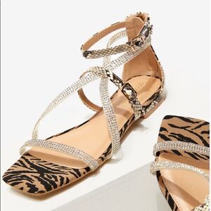 NEW … MERRARI “Snake/Zebra” Flat Sandals